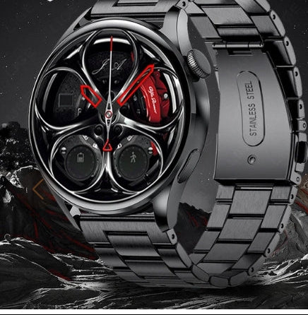 Smartwatch deportivo negro con correa metalica